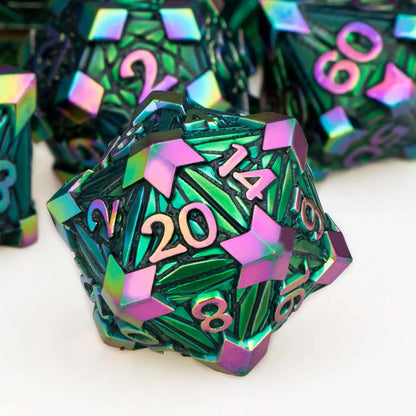 DND Metal Dice Set D6 D and D Dice Purple Blue Dungeon and Dragon Dice Polyhedral Handmade Dice D20 D&D Role Playing Game Dice