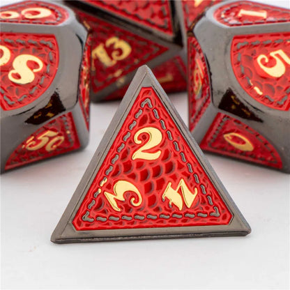 Juego de dados KERWELLSI DND D&amp;D Dungeon and Dragon, dados de metal poliédricos hechos a mano en rojo para juegos de rol RPG D20 D12 D10 D8 D6 D4