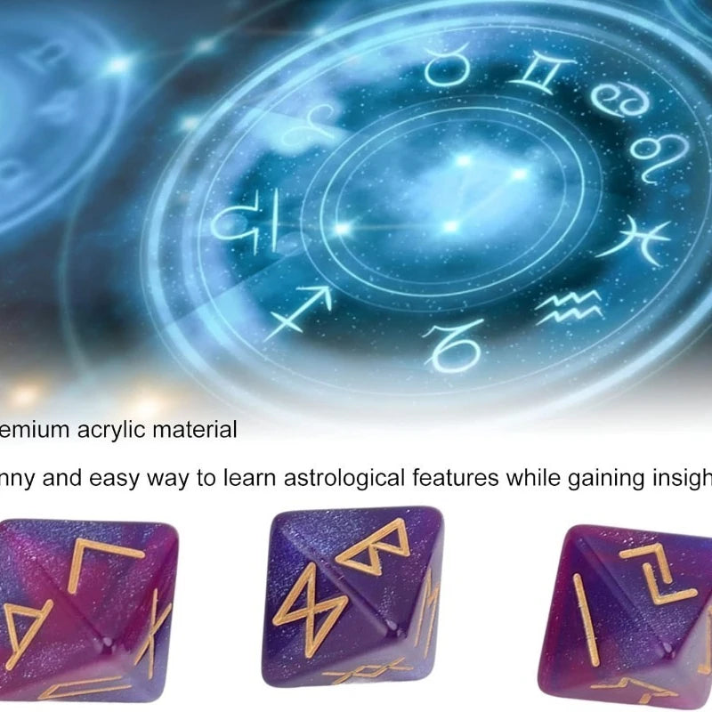 1 jeu de dés runiques 3 pièces dés runiques 8 faces ciel étoilé mystique couleurs vives astrologie apprentissage prédiction ensemble de dés polyédriques pour adultes