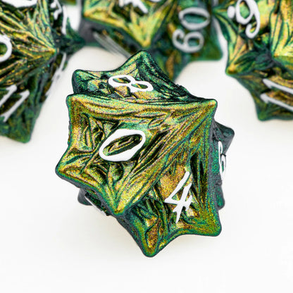 ORIFANTUO Green Tree Root Dnd Metal Dice Set D+D Polyédrique Dés Pour D&amp;D Dungeon et Dragon Pathfinder Jeux de Rôle Dés