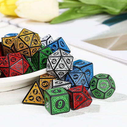 5/7 Pcs Polyhedral Carved Pattern Dice Set D4 D6 D8 D10 D% D12 D20 For Game gambling set dadi d&d purple dice set 12 sided dice