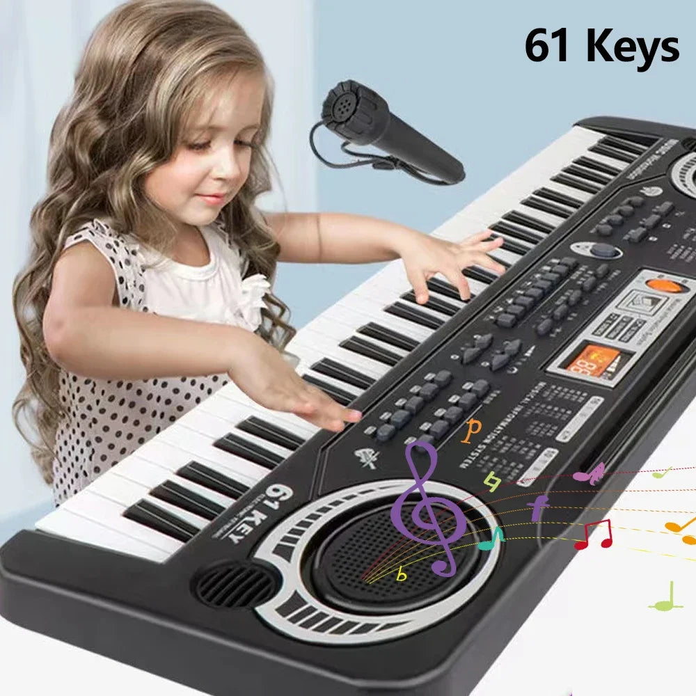 Clavier de piano électronique portable pour enfants, 61 touches, orgue avec microphone, jouets éducatifs, instrument de musique, cadeau pour enfant débutant