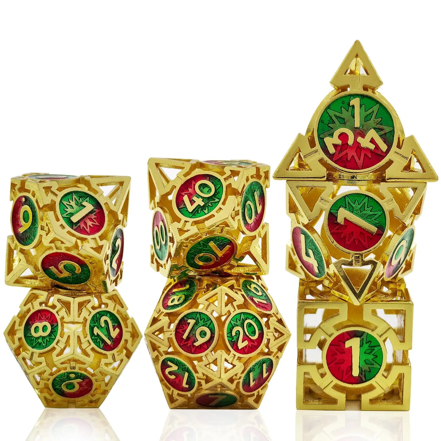 Dados huecos de metal de primera calidad de 7 piezas con cabezas de bala - Dados de juego de rol poliédricos DND Dungeons &amp; Dragons, juegos de mesa, regalos navideños