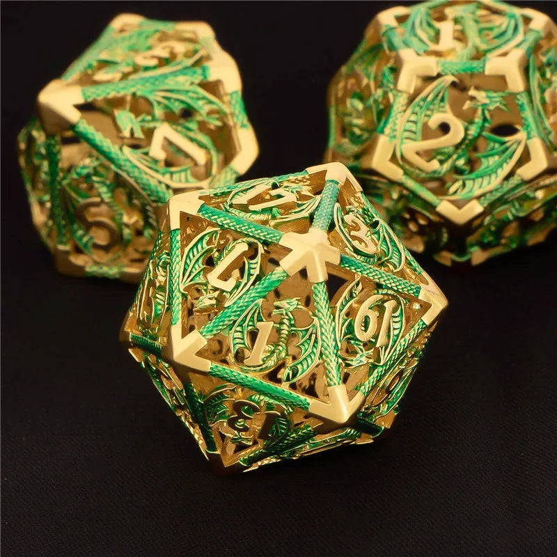 OUKELANWO DND Metal Hollow Dice Set D&amp;D, dés de jeu de rôle polyédriques, dés de donjon et de dragon D et D D20 D12 D10 D8 D6 D4