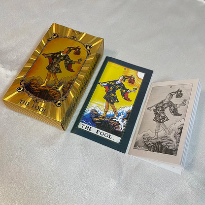 Baraja de adivinación con cartas de tarot en lámina de oro de 12 x 7 cm para principiantes con guía en papel en 2 idiomas Toro Taro