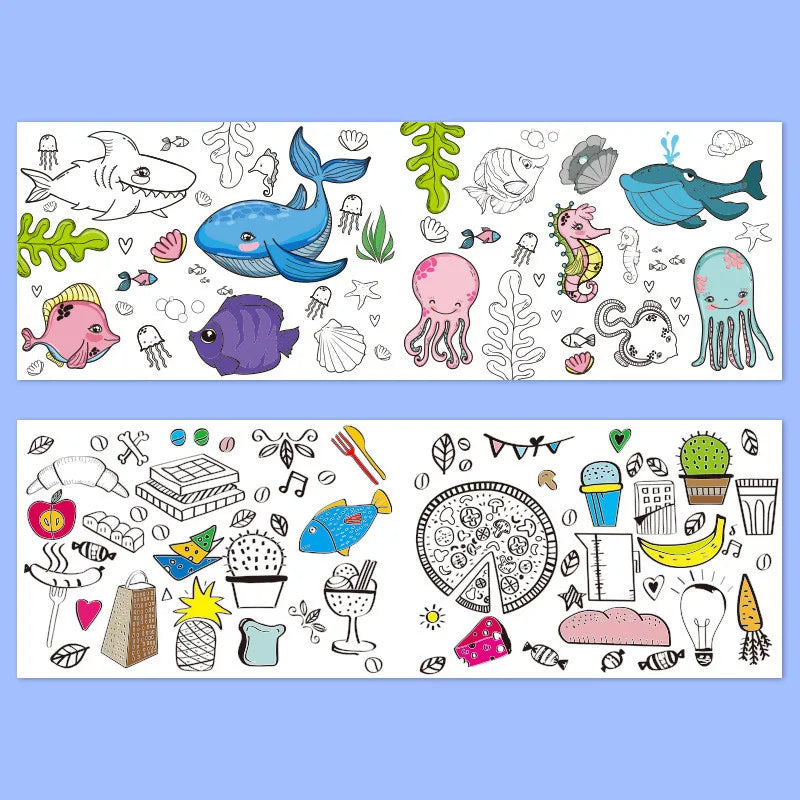 90cm Drawing Paper Children DIY Graffiti Theme Scene Painting Coloring Paper Roll Kindergarten Teaching Aids Kids Education Toys