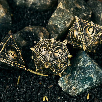 Dés RPG D&amp;D, dés à bords tranchants en métal, ensemble de dés DND Dés polyédriques DND Bronze Dice pour Donjons et Dragons Jeux de table TRPG