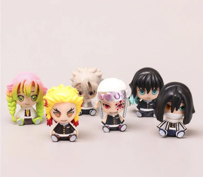 6pcs/set Demon Slayer Tomioka Giyuu Kanroji Mitsuri Iguro Obanai Tokitou Muichirou Action Figures Cute version toys