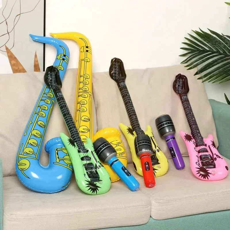 Juego de 6/24 instrumentos inflables con globos musicales, instrumentos de simulación, guitarras, saxofones, micrófonos, juguetes de fiesta para niños