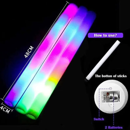 LED Glow Sticks Party Foam Light Sticks Batons with 3 Modes Colorful Flashing for Wedding Events (Colorful Light, 30PACK)