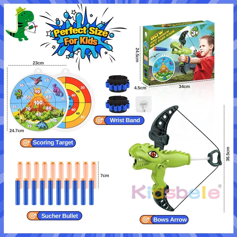 Dinosaur Bow and Arrow Archery Toy Set with 10 Suction Cup Arrows Gift for Boys Girls