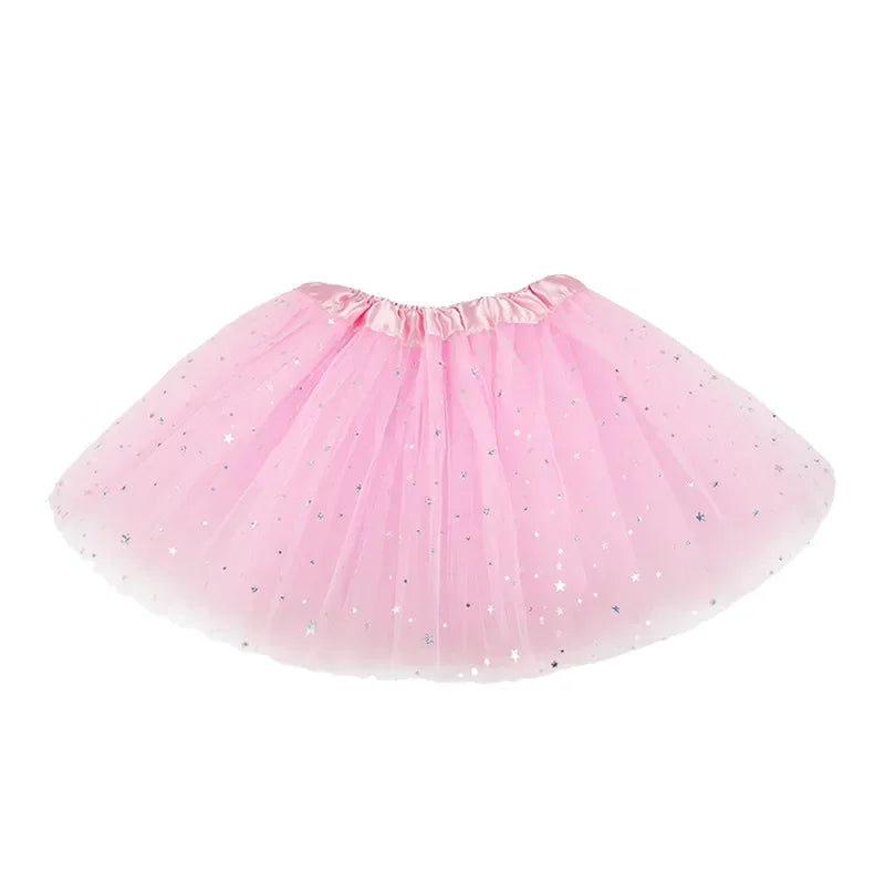 Kids Baby Star Glitter Dance Tutu Skirt For Girl Sequin 3 Layers Tulle Toddler Pettiskirt Children Chiffon 2-8T