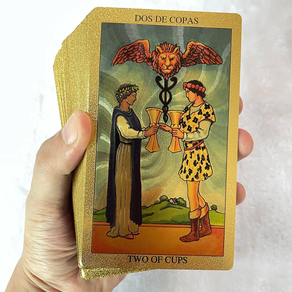 Baraja de tarot en español e inglés, guía en español e inglés, cartas de tarot para principiantes, juguetes de adivinación, tarot de lámina dorada