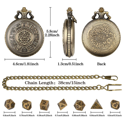 D20 Dragon Pocket Watch Shell DND Dice Case pocket watch Dice polyhedron Dice set with Mini Metal Dice Set for rpg players