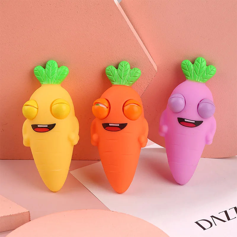 Zanahorias creativas que hacen estallar los ojos, lindos juguetes para apretar frutas para niños, juguete de silicona para descomprimir los ojos, antiestrés, explosivo