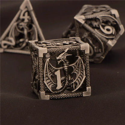 OUKELANWO DND Metal Hollow Dice Set D&amp;D, dés de jeu de rôle polyédriques, dés de donjon et de dragon D et D D20 D12 D10 D8 D6 D4