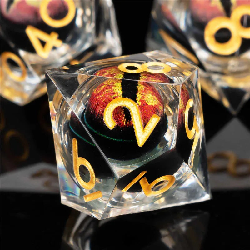 KERWELLSI Float Liquid Core Resin Dungeon and Dragon Dice Set DD, Sharp Edge Beholder Eye Dice, DND Polyhedral Role Playing Dice