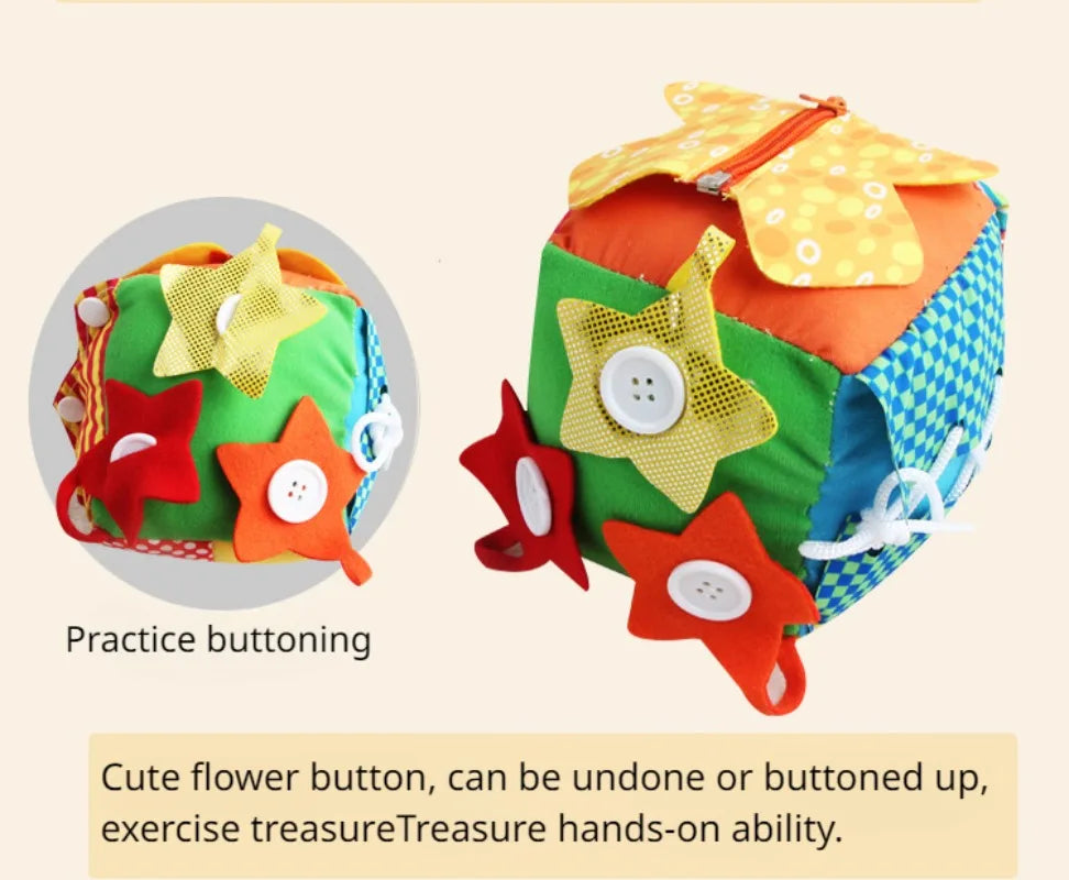 Nuevos bloques de construcción para el desarrollo intelectual de los niños, dados de juguete cuadrados de tela para bebés, dados de coordinación mano-cerebro para aprender a vestirse