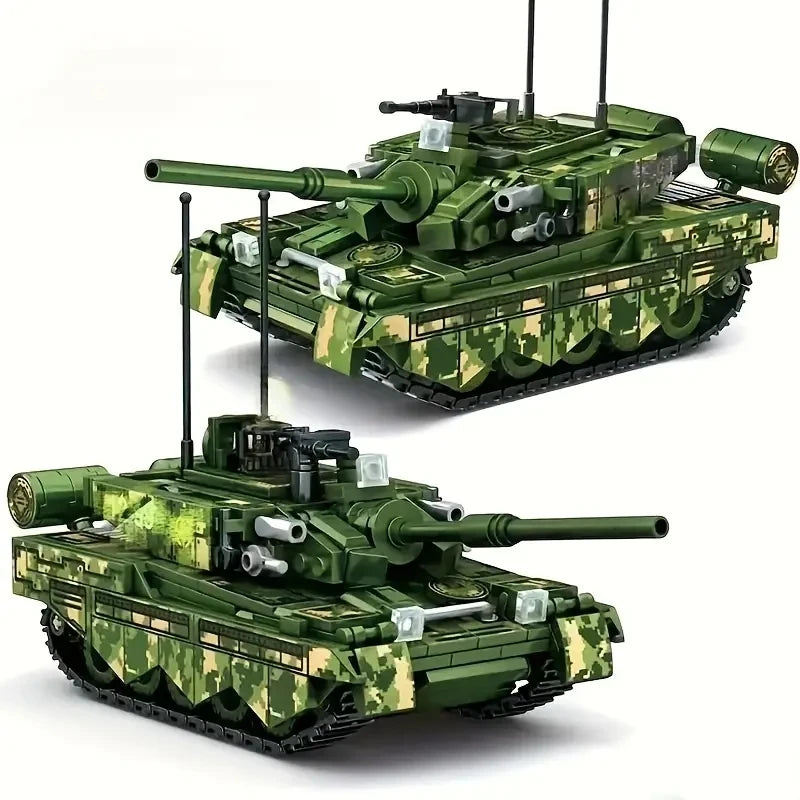 Juego de bloques de construcción de modelos de tanques militares, más de 580 piezas, tipo 99, tanques de batalla principales, camiones con figuras de soldados, juguetes para niños