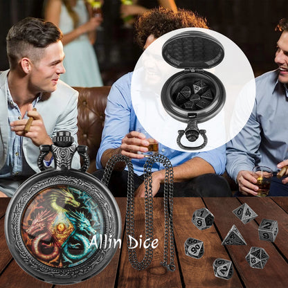 Montre de poche en métal Dragon Eyes Dice pour collectionneurs de dés, joueurs de jeux dnd. Mini montre de poche à dés dnd de 6 mm pour joueur de rpg