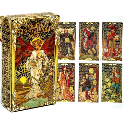 Cartes de jeu de tarot Art Nouveau doré avec cartes de guide Ensembles de livres de divination occulte pour débutants Style Art Nouveau classique