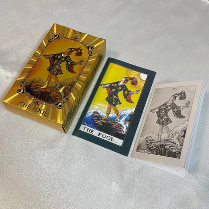 Cartas del tarot con lámina dorada en español e inglés, 12 x 7 cm, baraja adivinatoria y profética para principiantes con guía en 2 idiomas