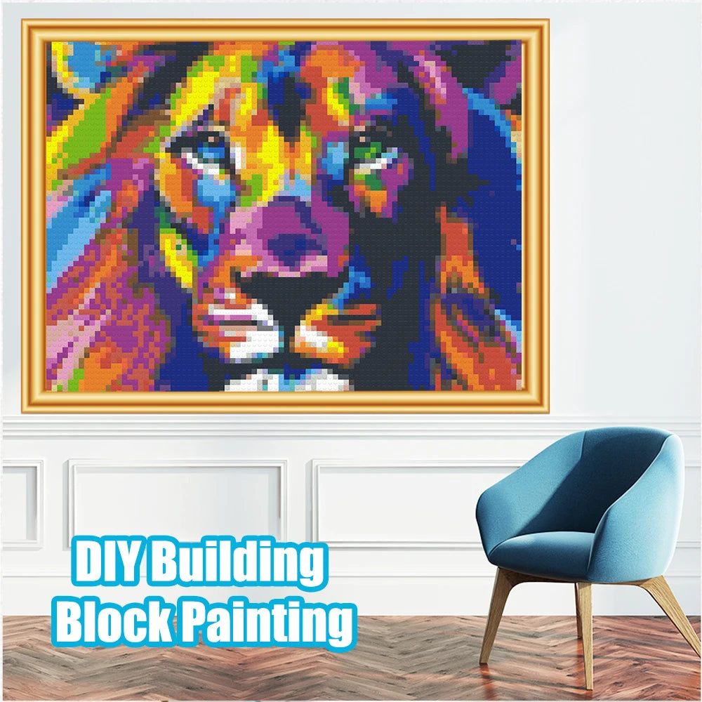 Mosaic Puzzle Home Decoration DIY Toy Building Block Wall Art Painting Lion Pixel Art Ideas Pop Wall Decoration Surprise Gifts