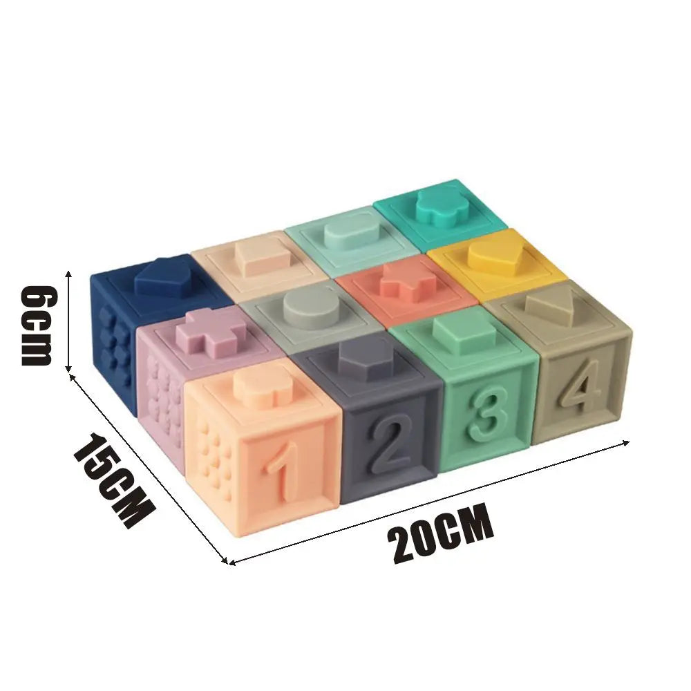 Lot de 12 blocs de construction souples pour bébé, jouet de bain sensoriel Montessori, anneaux de dentition, jouets de bain pour tout-petits et enfants, cadeaux