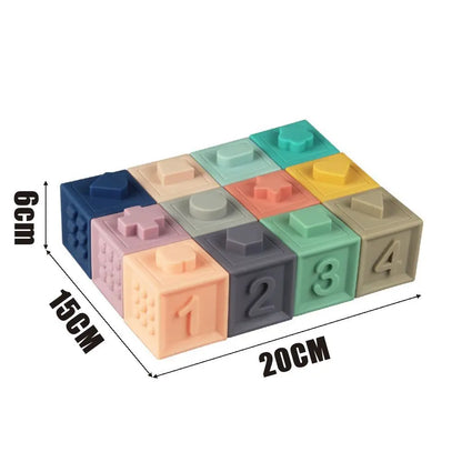 Lot de 12 blocs de construction souples pour bébé, jouet de bain sensoriel Montessori, anneaux de dentition, jouets de bain pour tout-petits et enfants, cadeaux