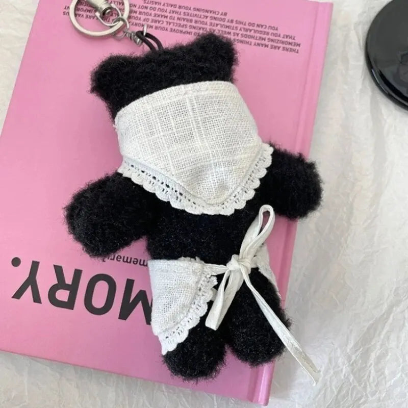 2024 Mignon Ours Noir Tablier Tête Couverture En Peluche Porte-clés Kawaii Sac À Dos Pendentif Mode Voiture Porte-clés Garçon &amp; Filles Femmes Sac Accessoires