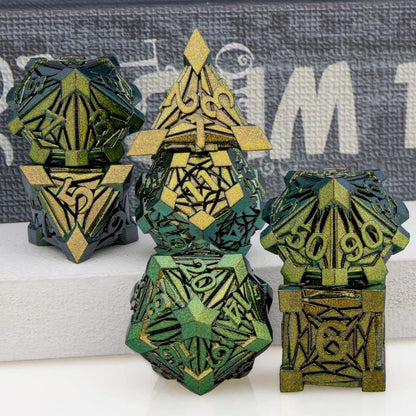 DND Metal Dice D6 D and D Dice Green Dungeon and Dragon Dice Polyhedral Handmade Dice Set D20 D&D Table Role Playing Game Dice