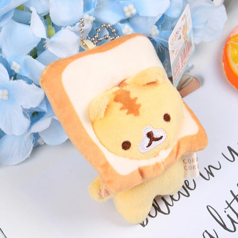 1 porte-clés japonais populaire mignon mignon pain jaune chat toast peluche pendentif porte-clés