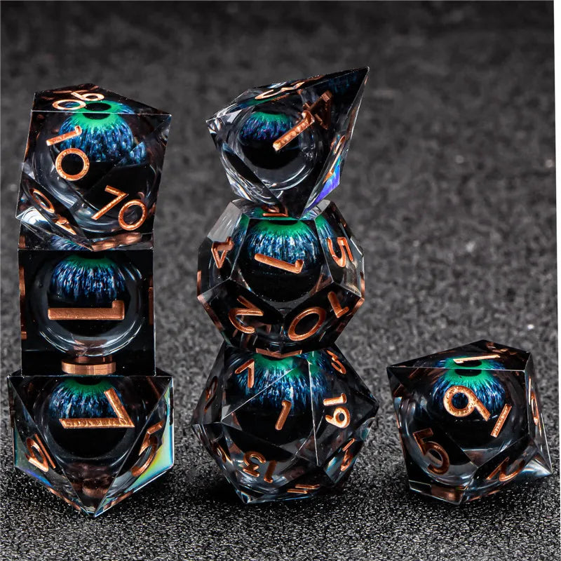 OUKELANWO DND Liquid Core Dice Set D&amp;D, dés polyédriques en résine à bord tranchant pour donjon et dragon, jeu de rôle RPG