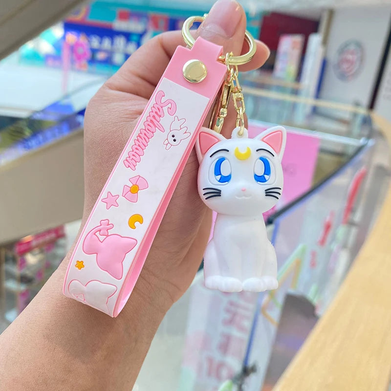 Porte-clés Anime Sailor Moon Luna Artemis Figurine Tsukino Usagi Hino Rei Pendentif Porte-clés Collection PVC Modèle Jouets Cadeaux