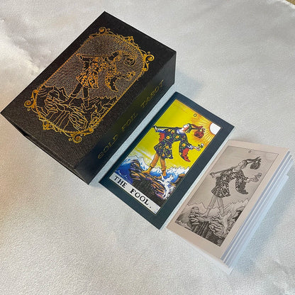 Cartas del Tarot en lámina de oro en caja de 12 x 7 cm, baraja de adivinación para principiantes con guía en papel en 2 idiomas Toro Taro