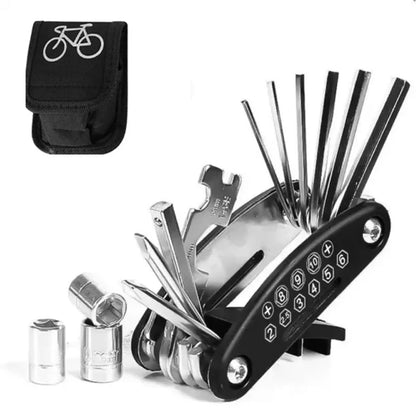 Kit de herramientas de reparación de bicicletas 16 en 1, herramienta combinada de reparación de bicicletas, bomba, parche para neumáticos, llave portátil, bolsa de herramientas para bicicletas, accesorios