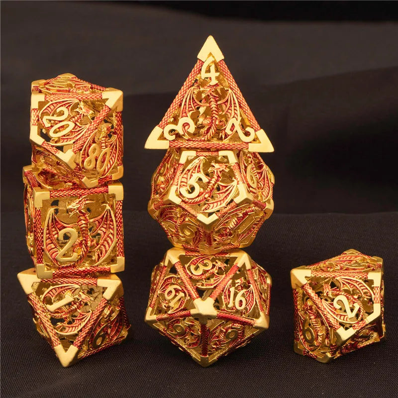 OUKELANWO DND Metal Hollow Dice Set D&amp;D, dés de jeu de rôle polyédriques, dés de donjon et de dragon D et D D20 D12 D10 D8 D6 D4