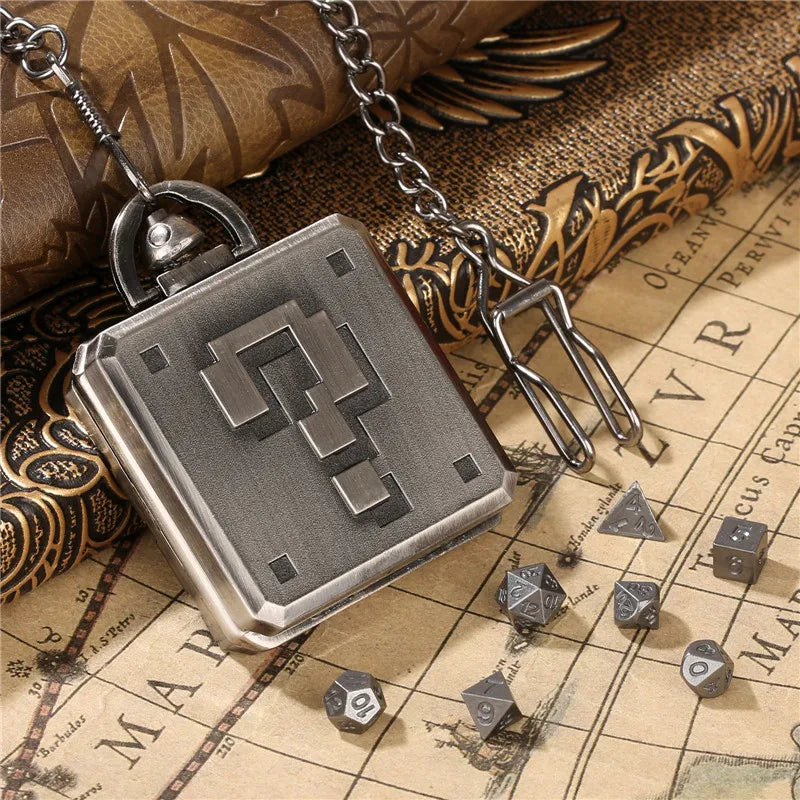 Square Pocket Watch Case Dice 7pcs Metal Polyhedral Dice Role Play Game Dices for Board Game Creative Pocket Watch Dice Pendant