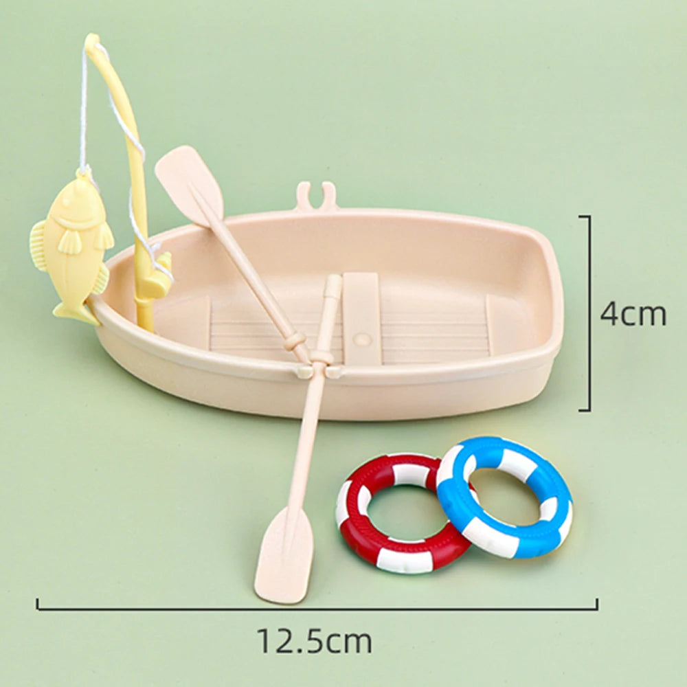 1:12 Maison de poupée Koala Miniature Meubles Simulation Bateau en Bois Pêche Décoration Micro Modèle Fille Playhouse Cadeau d'Anniversaire Jouets