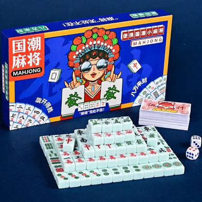 Ensemble de voyage pour dortoir de mini-mahjong en acrylique National Tide, ensemble cadeau portable de petit filet rouge, imitation jade, petit mahjong