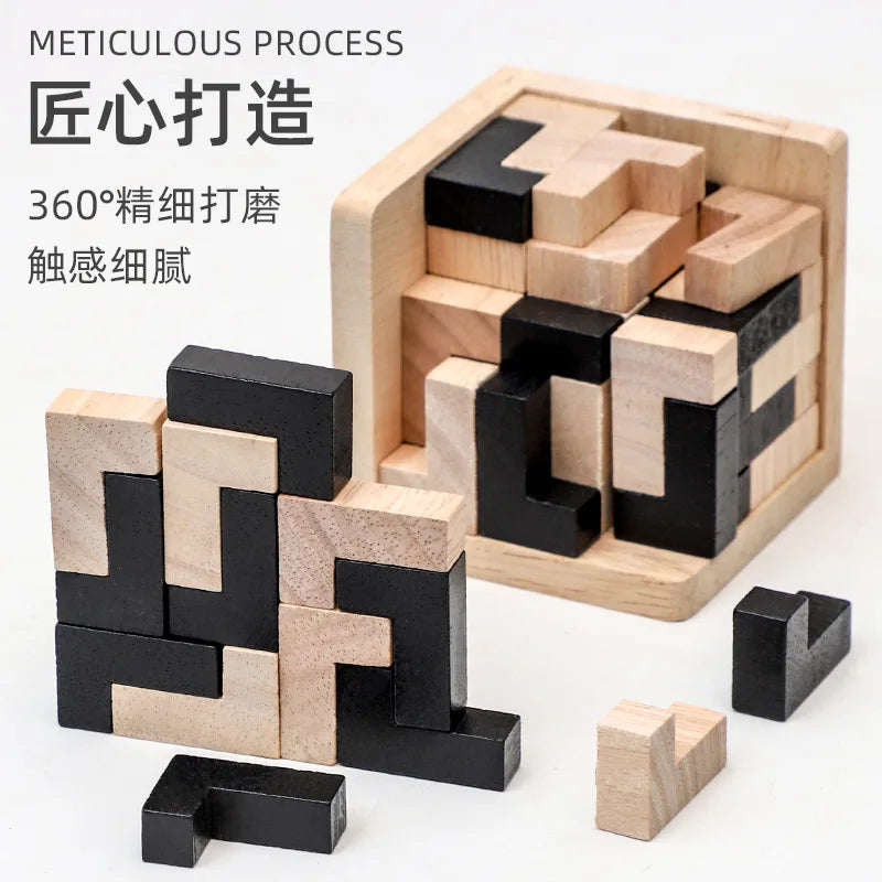 Puzzle cube 3D Luban imbriqué jouet en bois éducatif créatif cerveau QI esprit jeu d'apprentissage précoce cadeau pour enfants lettre 54T