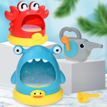 Children Soap Machine Blowing Bubble Baby Bath Aerator Outdoor Foam Maker Cute Cartoon Shark and Crab Bathroom Swimming Pool Toy