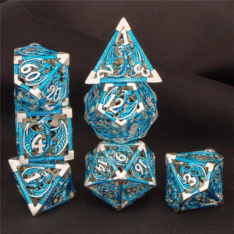 OUKELANWO DND Metal Hollow Dice Set D&amp;D, dés de jeu de rôle polyédriques, dés de donjon et de dragon D et D D20 D12 D10 D8 D6 D4