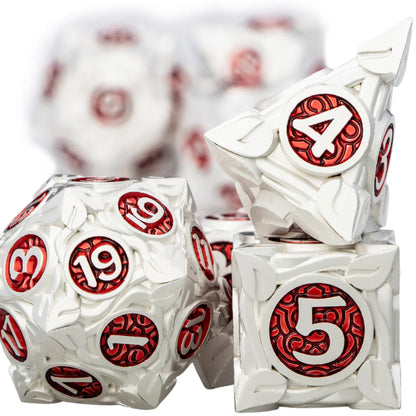 7PCS DND Metal Silver Red RPG Polyhedral For Dungeon and Dragon Tabletop Role Playing Games D and D Dice Set D20 D12 D10 D8 D6