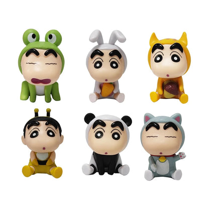 6PCS Anime Crayon ShinChan Figures 6cm Nohara Shinnosuke Action Figure Animal Series Car Desktop Ornaments Kids Birthday Gift