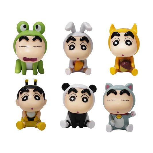 6 figuras de crayón de anime ShinChan de 6 cm, figuras de acción de Nohara Shinnosuke, serie de animales, adornos de escritorio para coche, regalo de cumpleaños para niños