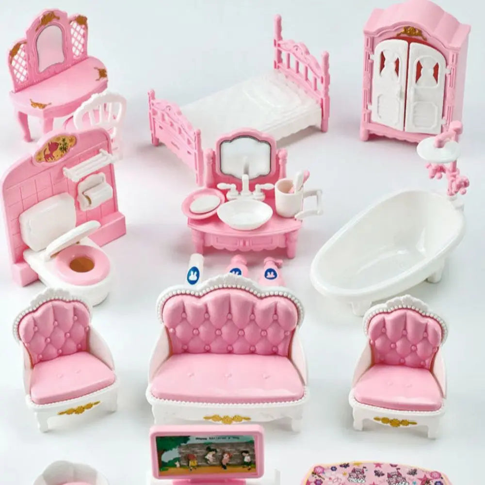 Hot Sale Cute Kawaii Pink 10 Items/Lot Miniature Dollhouse Furniture Accessory Kids Toys Kitchen Cooking Things For Girl Gifts