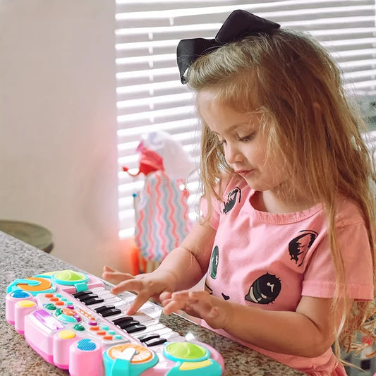 Piano de juguete para niños pequeños, teclado de 24 teclas, piano de juguete para bebés, piano multifuncional para niñas, juguetes con luces de colores