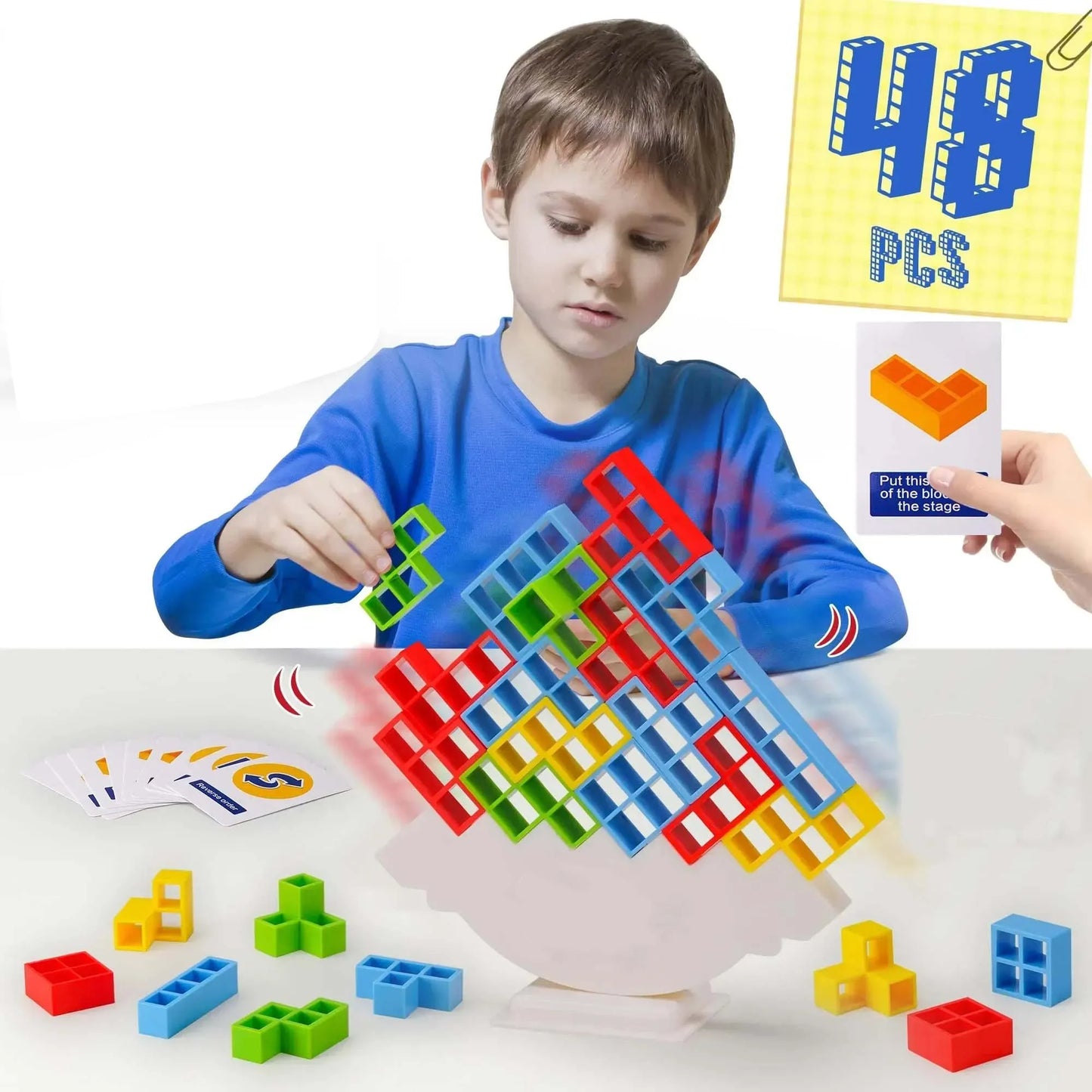 Bloques de construcción de 48 bloques, juguete de ladrillos, juego de equilibrio apilado, columpio alto, bloques de construcción rusos, juguete de escritorio para niños