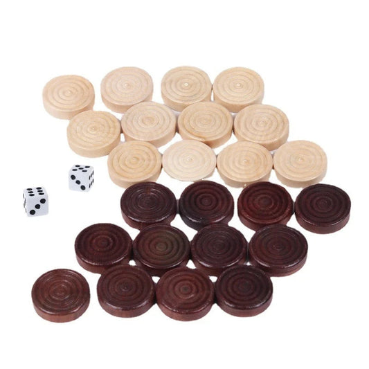 Juego de 30 piezas de damas redondas de madera para accesorios de juego de ajedrez y backgammon